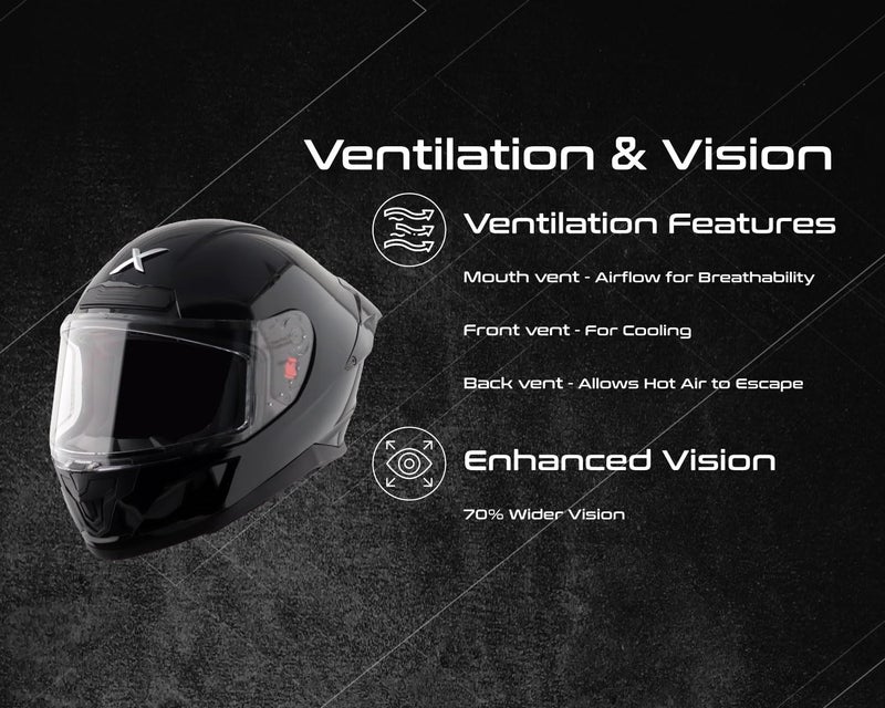 Axor Saber ISI ECE and DOT Certified Gloss Finish Full Face Helmet for Men with Pinlock Fitted Clear Visor -Black-XL - Image 3
