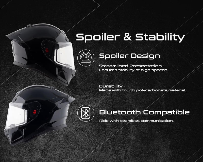 Axor Saber ISI ECE and DOT Certified Gloss Finish Full Face Helmet for Men with Pinlock Fitted Clear Visor -Black-XL - Image 4