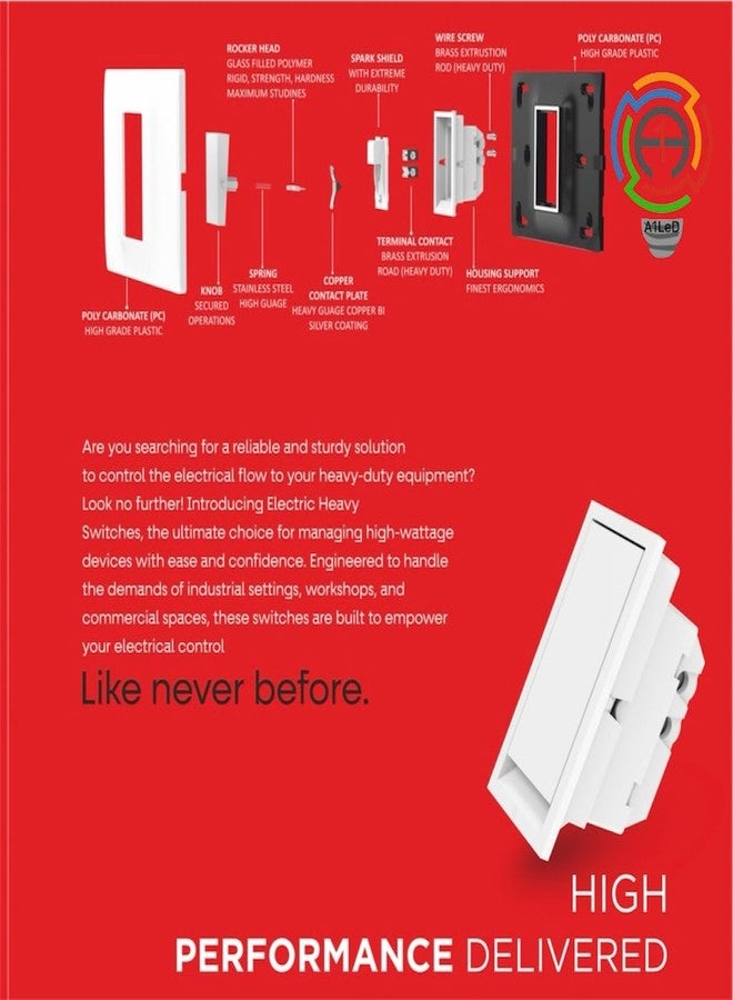 A1 LED Electrical Light Switch, 10A Flat Design, White, Pack of 6 - Image 2