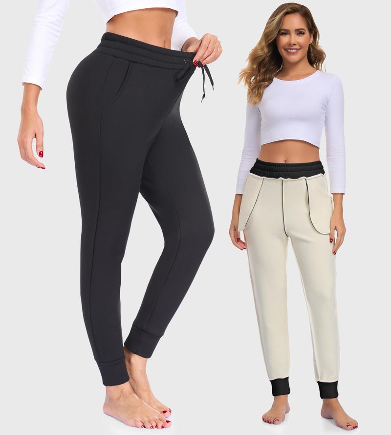 FULLSOFT Thick Fleece Lined Sweatpants for Women-Thermal Warm Athletic Joggers with Pockets Lounge Pants for Running Winter(Black,X-Large) - Image 2