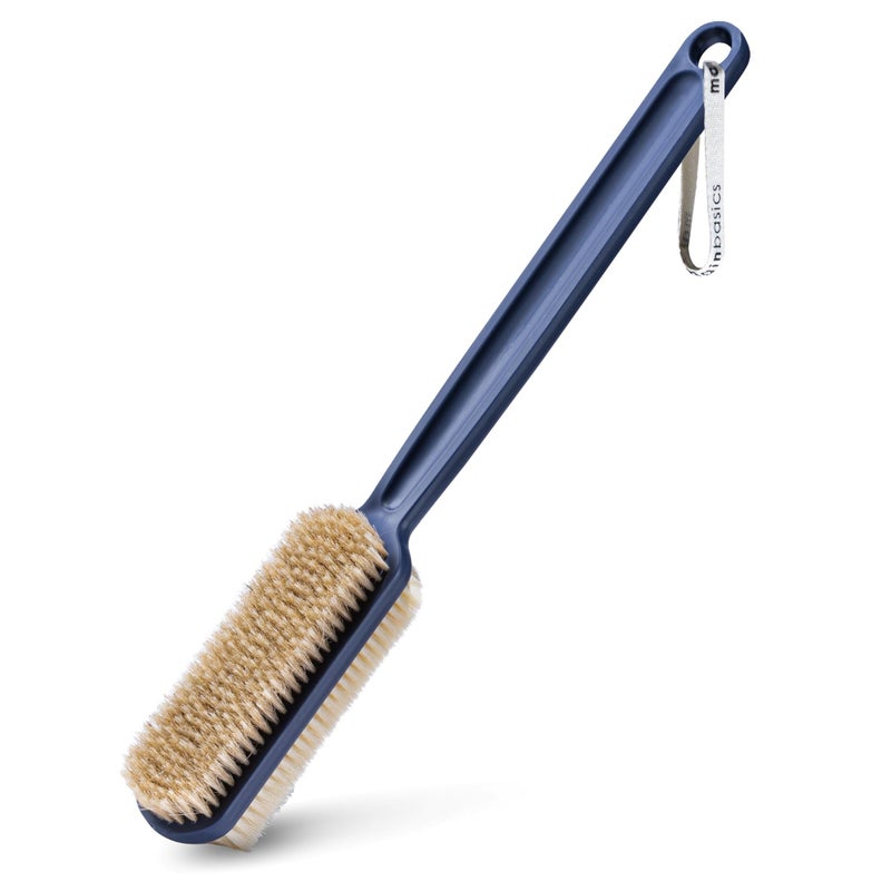 MainBasics Back Scrubber for Shower, Long Handle Body Brush with Dual-Sided Exfoliating and Soft Bristles, 15.75 Inch (Blue) - Image 1