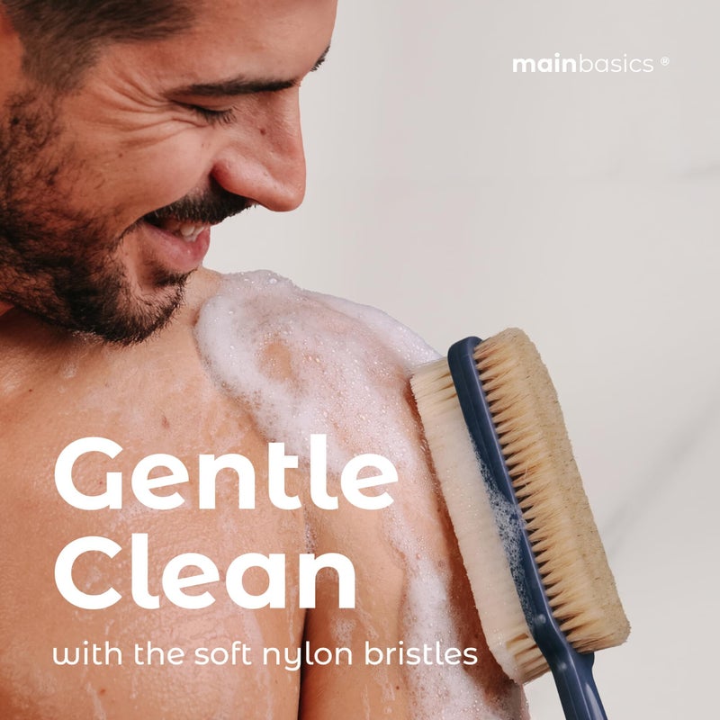 MainBasics Back Scrubber for Shower, Long Handle Body Brush with Dual-Sided Exfoliating and Soft Bristles, 15.75 Inch (Blue) - Image 5