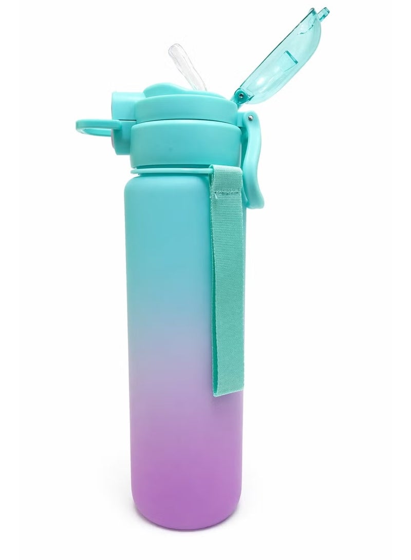 Drinking Water Bottle with Straw 1L/1000ml BPA Free Bottle Sport Drinks with Locking lip Cover, clip handle, & Leak Proof, light weight water bottle for Man & Women indoor and outdoor (Aqua-Purple) - Image 1