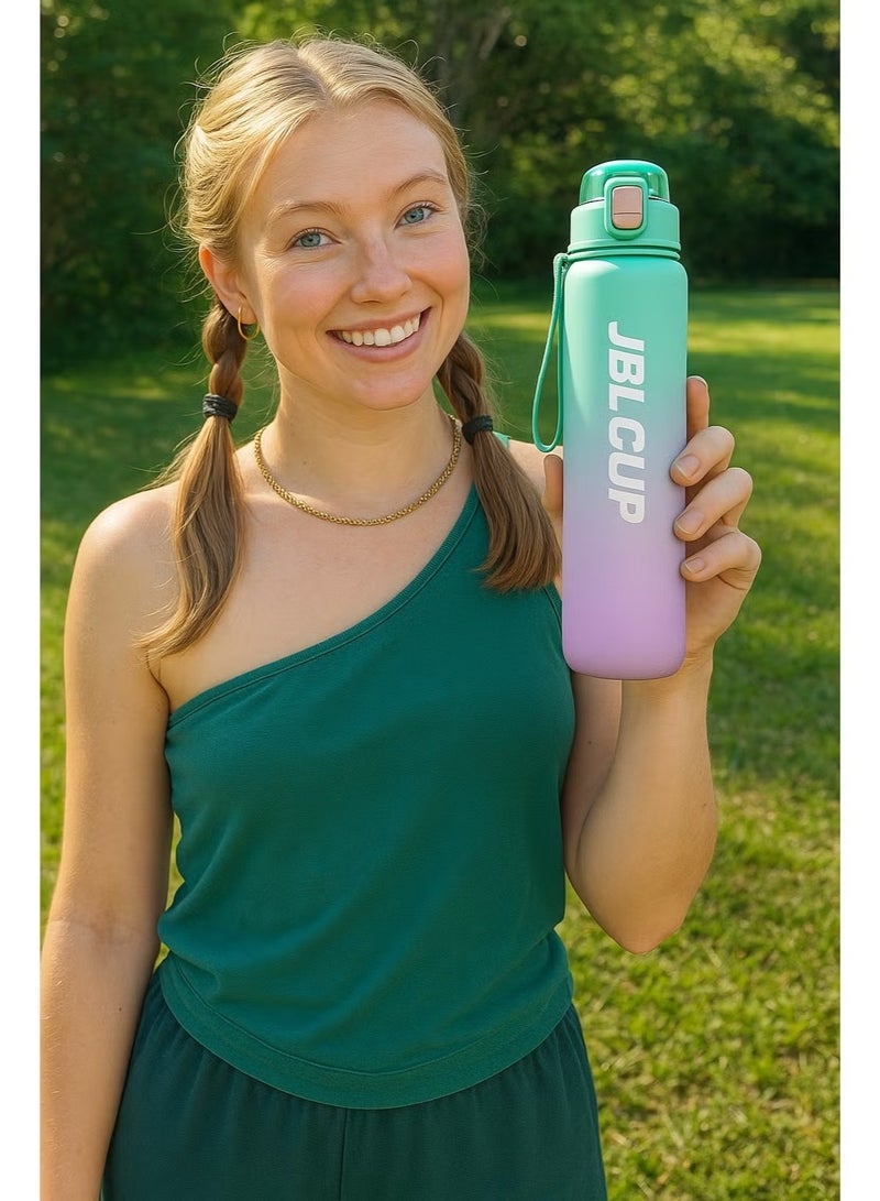 Drinking Water Bottle with Straw 1L/1000ml BPA Free Bottle Sport Drinks with Locking lip Cover, clip handle, & Leak Proof, light weight water bottle for Man & Women indoor and outdoor (Aqua-Purple) - Image 4