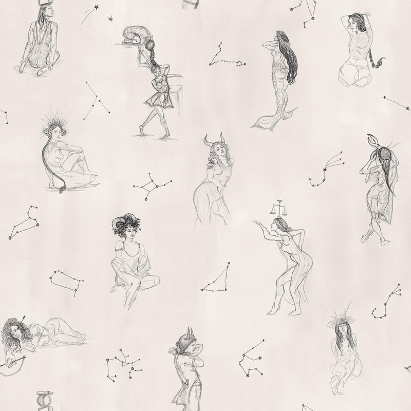 Mr. Kate RoomMates Luna Zodiac Cream and Graphite Toile Peel and Stick Wallpaper, RMK12768PLW - Image 1