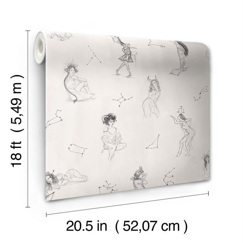 Mr. Kate RoomMates Luna Zodiac Cream and Graphite Toile Peel and Stick Wallpaper, RMK12768PLW - Image 3