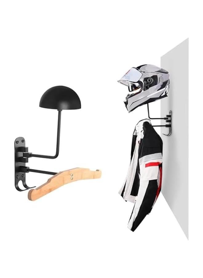 Durku Helmet Stand, Rotation Metal Helmet Holder Wall Mount, Helmet Holder Bike with 2 Hooks Helmet Hanger for motorbike, Caps, Baseballs, Rugby Helmet - Image 1