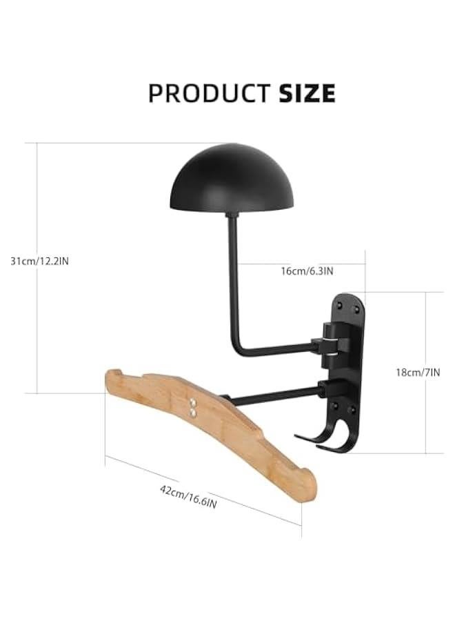 Durku Helmet Stand, Rotation Metal Helmet Holder Wall Mount, Helmet Holder Bike with 2 Hooks Helmet Hanger for motorbike, Caps, Baseballs, Rugby Helmet - Image 2