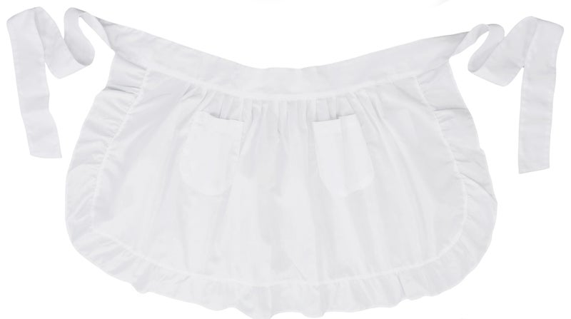 LilMents Womens Waist Apron with Pockets Retro Kitchen Cleaning Ruffles Half Apron (White) - Image 1