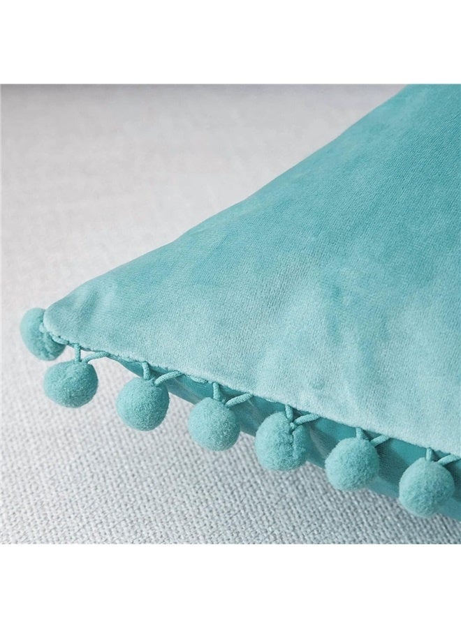 Generic Pack of 2 Decorative Throw Pillow Covers 18x18 inches Blue Turquoise Pillow Cover with Soft Velvet Square Cushion Covers - Image 3