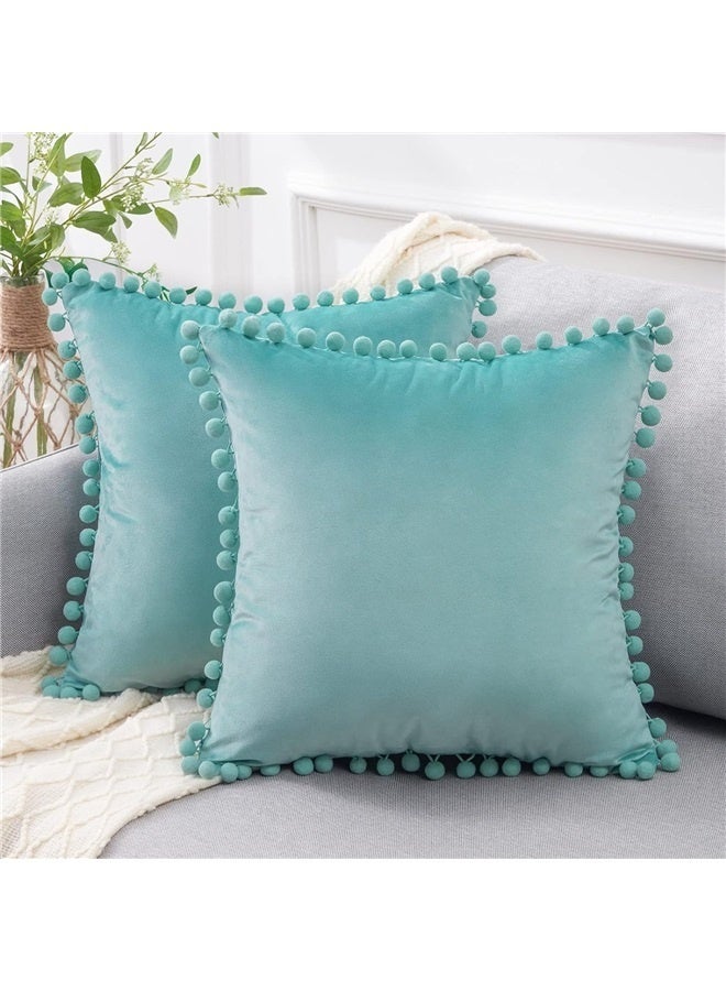 Generic Pack of 2 Decorative Throw Pillow Covers 18x18 inches Blue Turquoise Pillow Cover with Soft Velvet Square Cushion Covers - Image 1