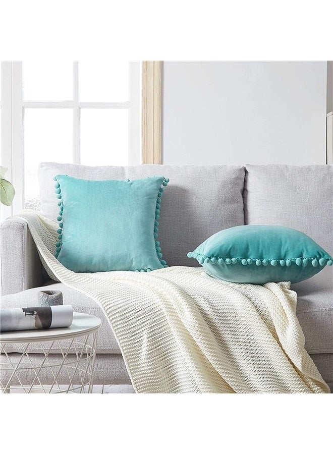 Generic Pack of 2 Decorative Throw Pillow Covers 18x18 inches Blue Turquoise Pillow Cover with Soft Velvet Square Cushion Covers - Image 5