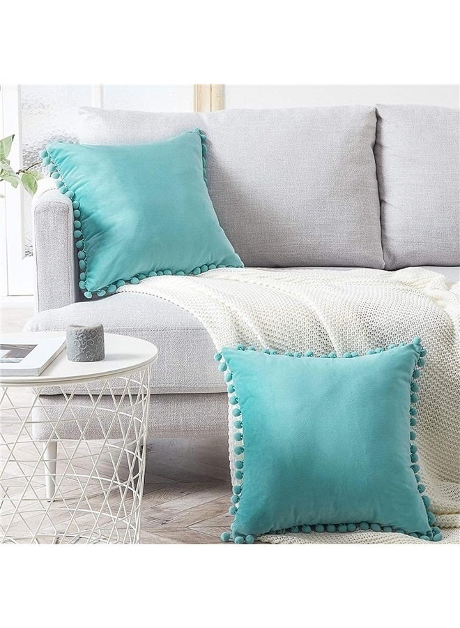 Generic Pack of 2 Decorative Throw Pillow Covers 18x18 inches Blue Turquoise Pillow Cover with Soft Velvet Square Cushion Covers - Image 4