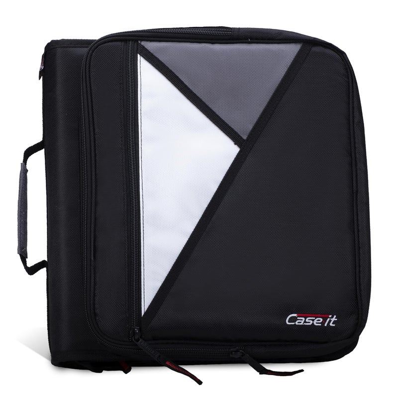 Case it Case-it Universal Zipper Binder | 2-Inch O-Rings, 13-Inch Laptop/Tablet Padded Pocket, 400 Sheet Capacity, Multiple Storage Pockets & Shoulder Strap | School & Office Organizer | LT-007 Jet Black - Image 1