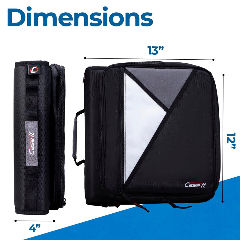 Case it Case-it Universal Zipper Binder | 2-Inch O-Rings, 13-Inch Laptop/Tablet Padded Pocket, 400 Sheet Capacity, Multiple Storage Pockets & Shoulder Strap | School & Office Organizer | LT-007 Jet Black - Image 3