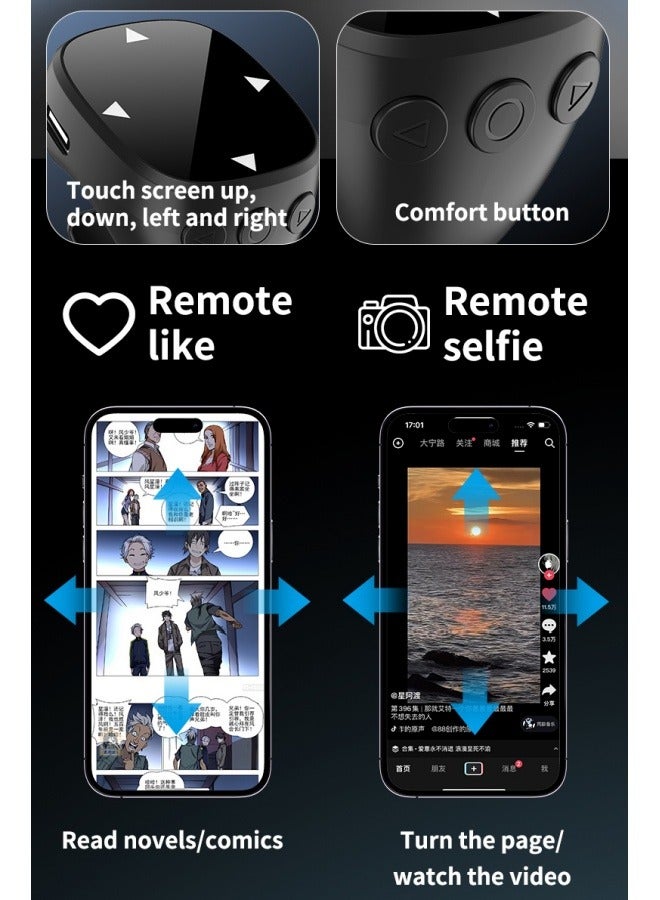 جهاز تحكم عن بس عن بُعد حلقي بلوتوث، شاشة تعمل بلمس لتحويل الصفحات لاسلكيا وحدة تحكم متعددة الوسائط لمجموعة متنوعة من الأجهزة مع دعم التطبيق وعمر بطارية طويل (أسود) - Image 4