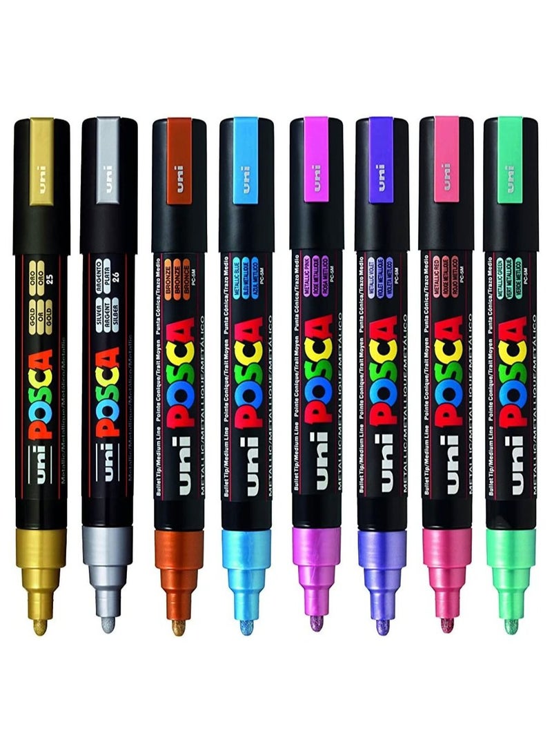 POSCA PC-5M Metallic Permanent Marker Paint Pens, Set of 8 Metallic Colors - Image 4