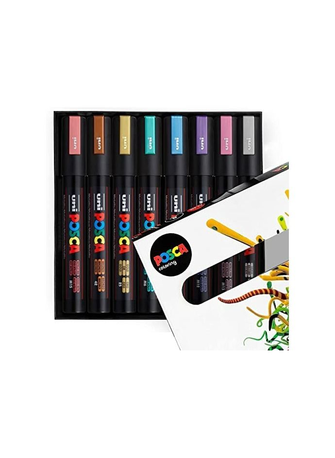 POSCA PC-5M Metallic Permanent Marker Paint Pens, Set of 8 Metallic Colors - Image 2