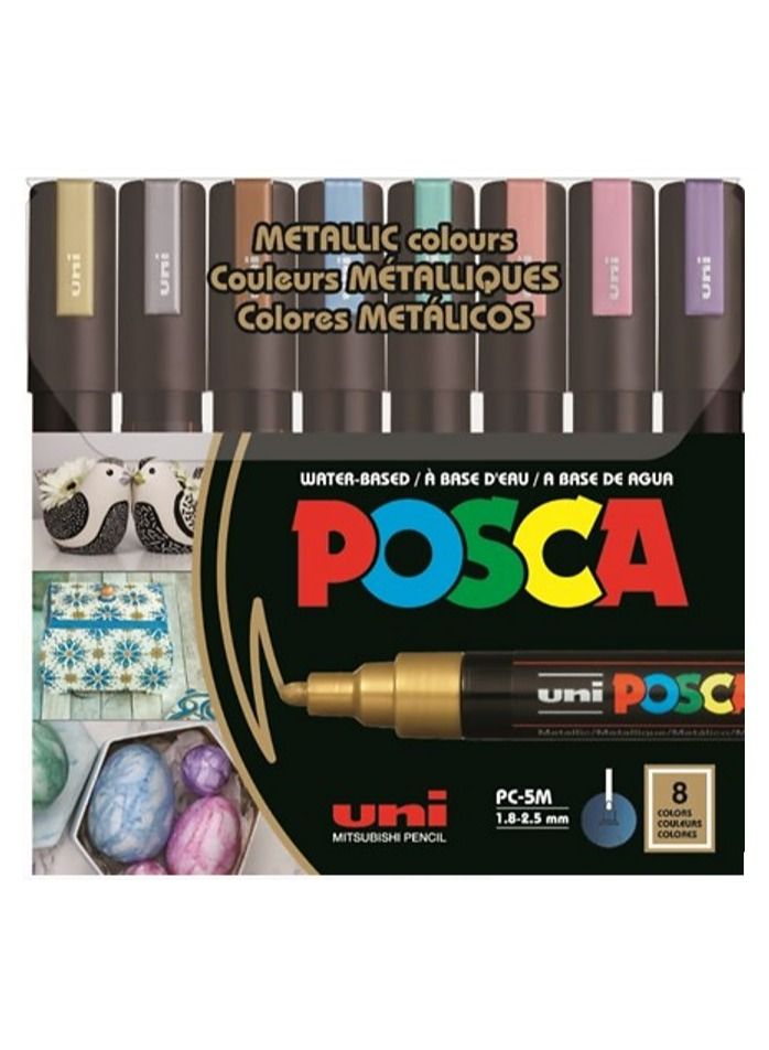 POSCA PC-5M Metallic Permanent Marker Paint Pens, Set of 8 Metallic Colors - Image 1