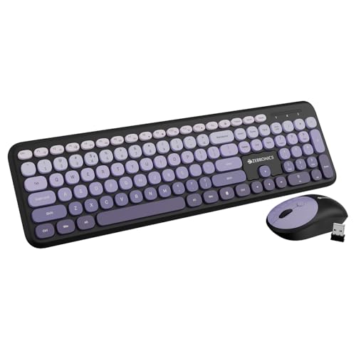Zebronics Wireless Keyboard & Mouse Combo, 106 UV-Coated Keys, ₹ Key, 13 Multimedia Keys, Retractable Stand, 4 Button Mouse, 1600 DPI, High Precision, USB Nano Receiver (Companion 302, Purple) - Image 1