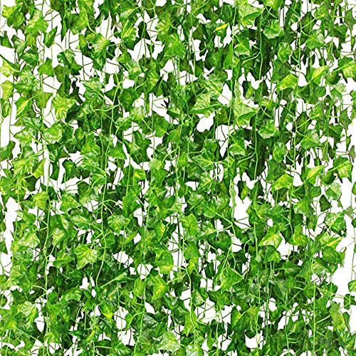 CQURE 24 Pack 168Ft Artificial Ivy Fake Vines,Ivy Garland Greenery Garland Fake Hanging Plants Vines Aesthetic Green Leaves for Bedroom Wedding Party Garden Wall Room Decor - Image 1
