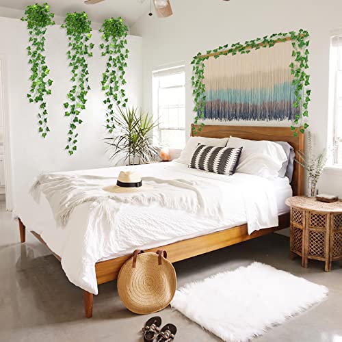 CQURE 24 Pack 168Ft Artificial Ivy Fake Vines,Ivy Garland Greenery Garland Fake Hanging Plants Vines Aesthetic Green Leaves for Bedroom Wedding Party Garden Wall Room Decor - Image 2