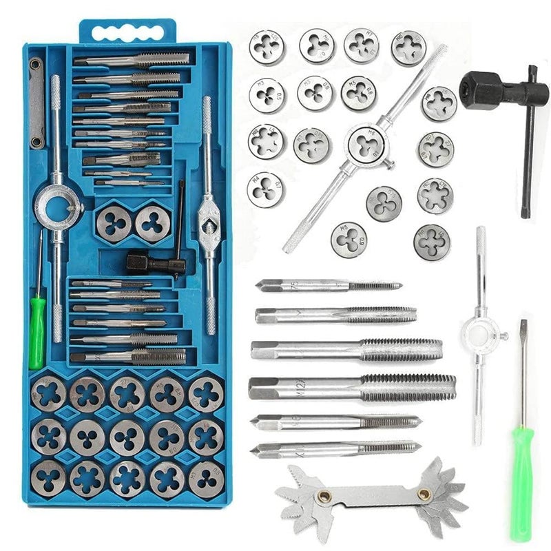 NIKTIONTap and Die Set 40 Pcs Carbon Steel Milling Threading Tool Kit for Remove Screws for Cut Raw Materials or Repair Existing Threads MPTP-400 - Image 1
