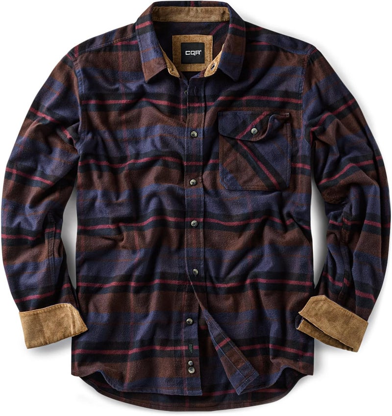 CQR Men's 100% All Cotton Button Down Flannel Shirts, Long Sleeve Brushed Warm Soft Casual Outdoor Plaid Shirt, Plaid Woods Night, Medium - Image 1