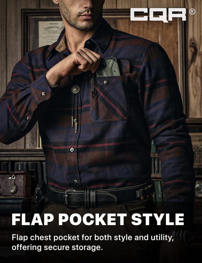 CQR Men's 100% All Cotton Button Down Flannel Shirts, Long Sleeve Brushed Warm Soft Casual Outdoor Plaid Shirt, Plaid Woods Night, Medium - Image 5