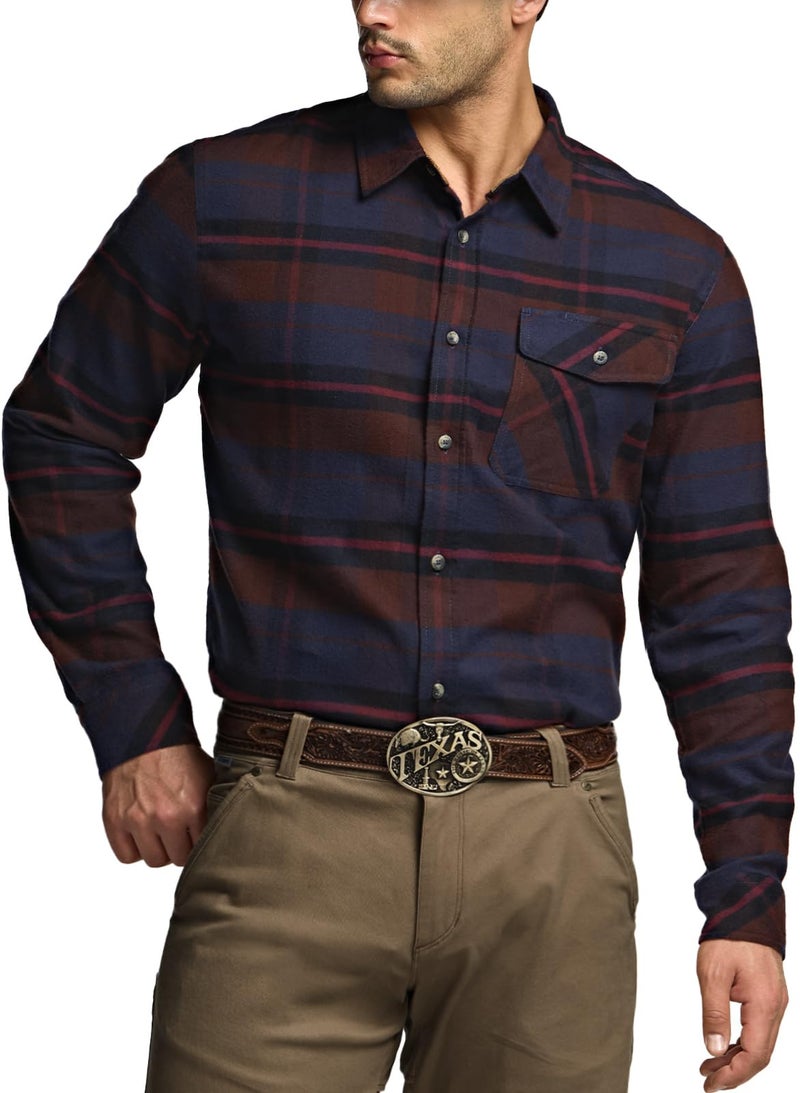 CQR Men's 100% All Cotton Button Down Flannel Shirts, Long Sleeve Brushed Warm Soft Casual Outdoor Plaid Shirt, Plaid Woods Night, Medium - Image 2