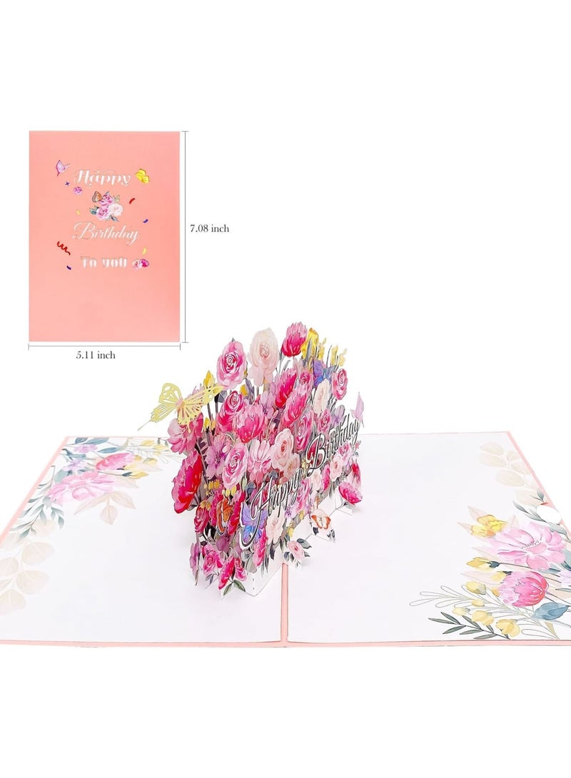Luckam 3D Pop Up Birthday Card, Birthday Gift Card, Forever Flower Greeting Cards with Envelope & Gift Tag, Pink Roses & Butterflies Design, Ideal for Mom, Sister, Grandma, Daughter (5" x 7") - Image 4