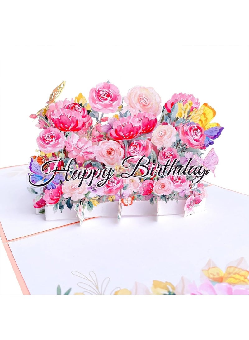 Luckam 3D Pop Up Birthday Card, Birthday Gift Card, Forever Flower Greeting Cards with Envelope & Gift Tag, Pink Roses & Butterflies Design, Ideal for Mom, Sister, Grandma, Daughter (5" x 7") - Image 1