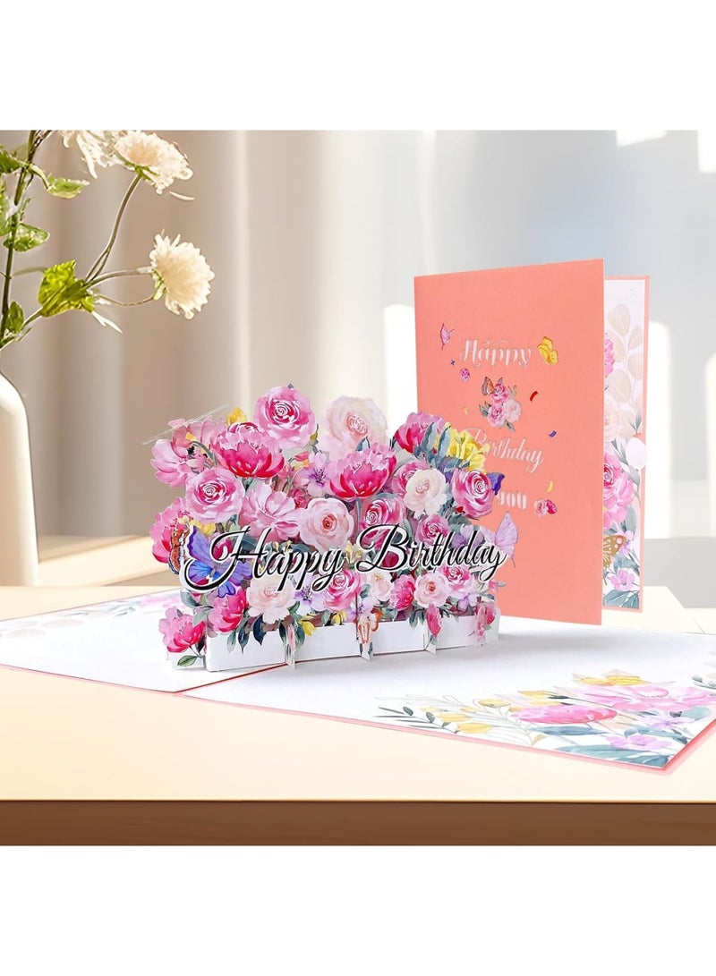 Luckam 3D Pop Up Birthday Card, Birthday Gift Card, Forever Flower Greeting Cards with Envelope & Gift Tag, Pink Roses & Butterflies Design, Ideal for Mom, Sister, Grandma, Daughter (5" x 7") - Image 5