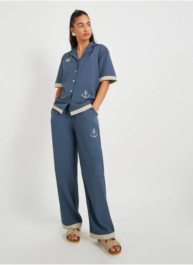 Take Two Take Two Embroidery Detail Short Sleeve Shirt and Pants Set
