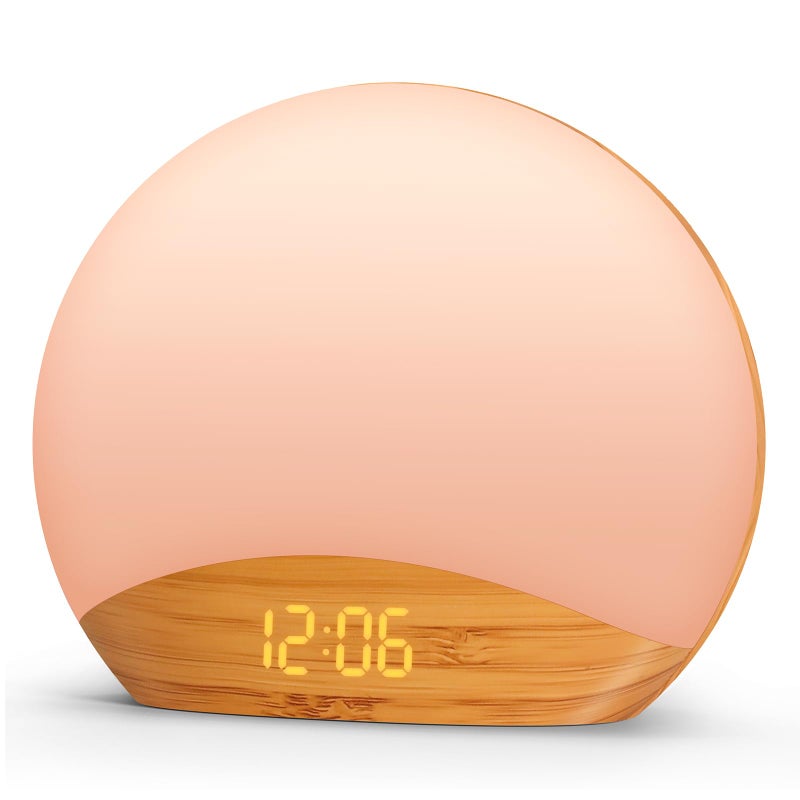 REACHER Wood Grain Sunrise Alarm Clock and Sound Machine Nightlight Digital Dimmable Clock for Bedroom 26 Sleep Sounds White Noise Machine for Baby Adults Wake Up Light Alarm Clock for Kids - Image 3