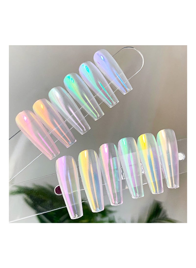SYOSI - Magic White Chrome Nail Powder, Holographic Pearl Aurora Chrome Nail Powder Iridescent Mermaid Shell Mirror Effect, Ice Transparent Moonlight Nail Art Manicure Decoration Sets for Women(6 Colors) - Image 1
