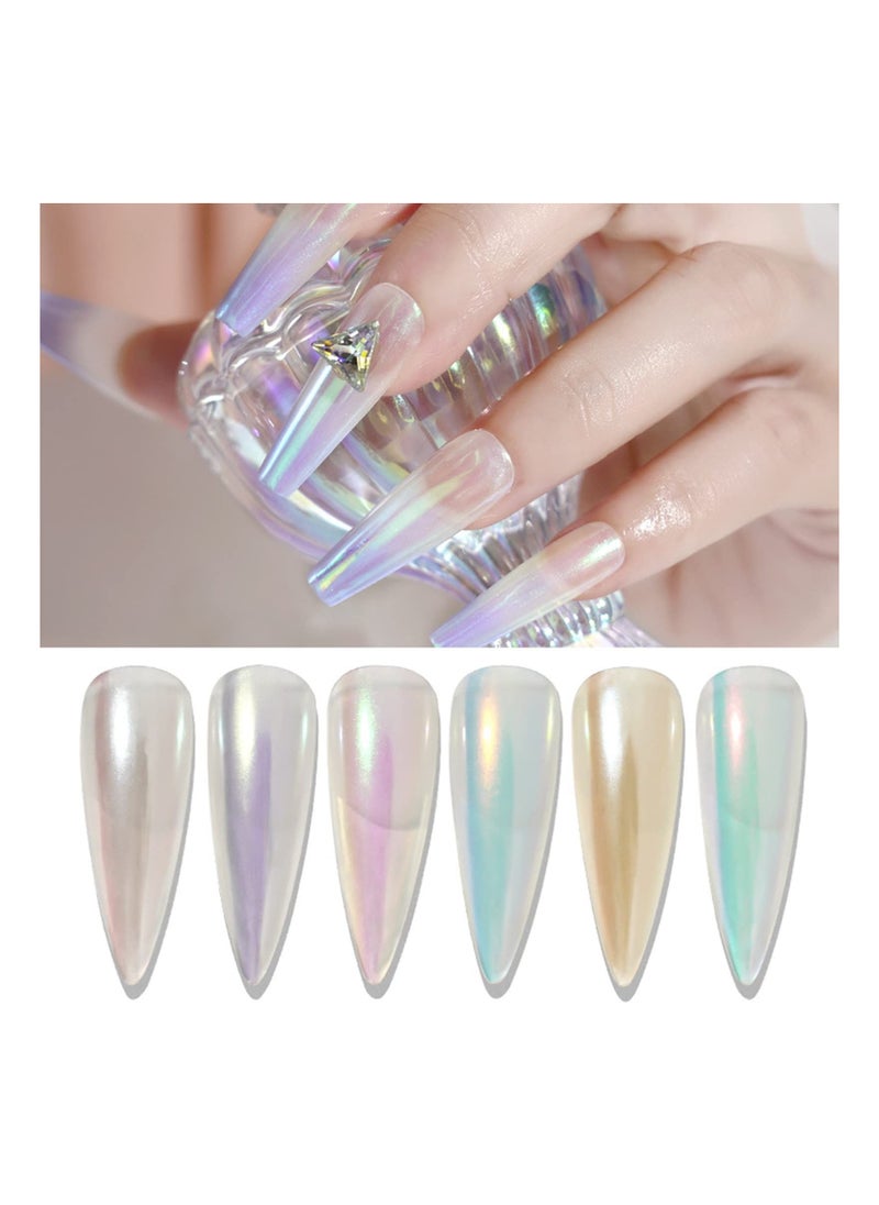SYOSI - Magic White Chrome Nail Powder, Holographic Pearl Aurora Chrome Nail Powder Iridescent Mermaid Shell Mirror Effect, Ice Transparent Moonlight Nail Art Manicure Decoration Sets for Women(6 Colors) - Image 1