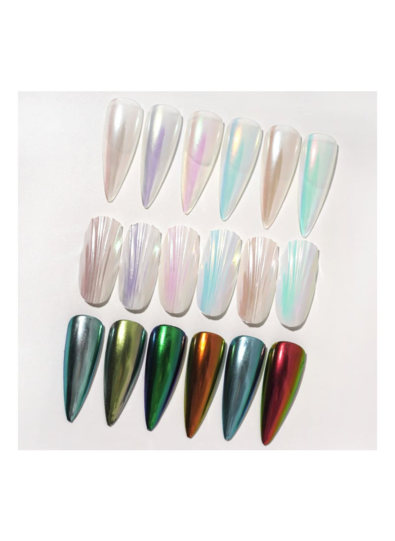 SYOSI - Magic White Chrome Nail Powder, Holographic Pearl Aurora Chrome Nail Powder Iridescent Mermaid Shell Mirror Effect, Ice Transparent Moonlight Nail Art Manicure Decoration Sets for Women(6 Colors) - Image 1