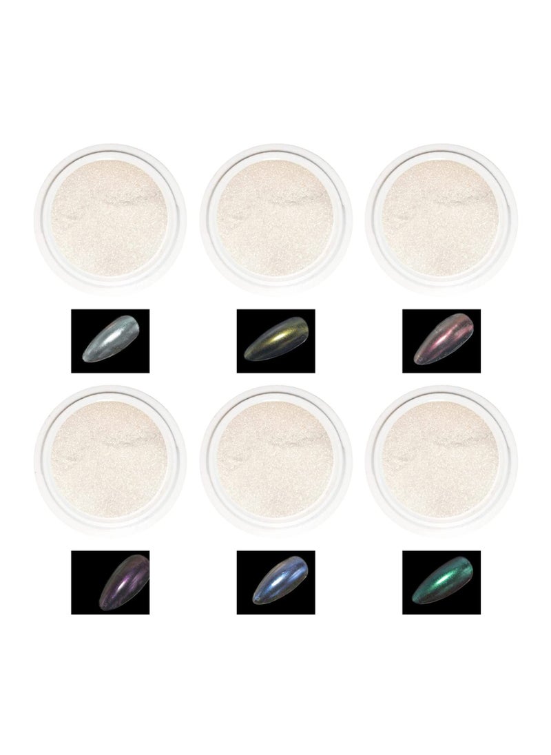 SYOSI - Magic White Chrome Nail Powder, Holographic Pearl Aurora Chrome Nail Powder Iridescent Mermaid Shell Mirror Effect, Ice Transparent Moonlight Nail Art Manicure Decoration Sets for Women(6 Colors) - Image 1