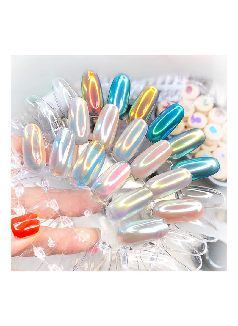 SYOSI - Magic White Chrome Nail Powder, Holographic Pearl Aurora Chrome Nail Powder Iridescent Mermaid Shell Mirror Effect, Ice Transparent Moonlight Nail Art Manicure Decoration Sets for Women(6 Colors) - Image 1
