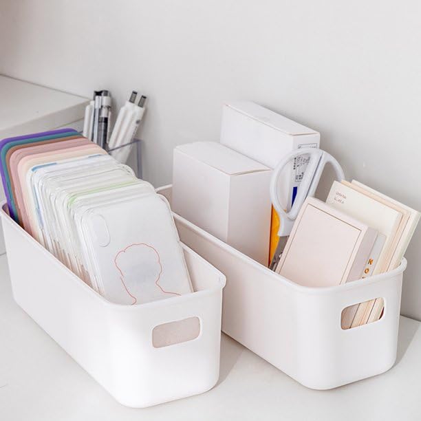 Homava Storage Box Smooth Edge Portable Design Large Capacity NonSlip Base Multipurpose Item Storage Plastic Sundries Organizer Socks Case Desktop Storage Box for Home Pack 2 White - Image 1