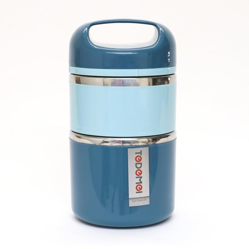 TEDEMEI Two Layers Lunch Box 930ML, Stainless Steel, Available in Green/Blue/Pink Color - Image 1