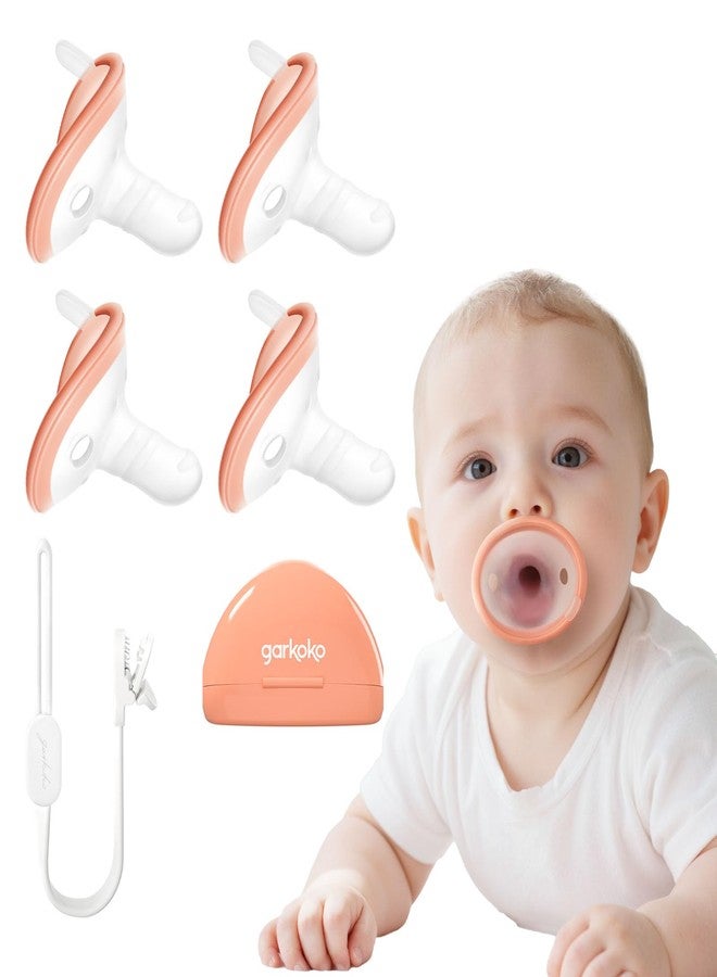 Garkoko 4-Pack Teething Pacifiers with Clip & Case, for Babies 0-18 Months, Thumb Shape Avoid Baby Biting Hands, Non-Touch Face, Food-Grade Silicone, Baby Teething Relief - Image 1