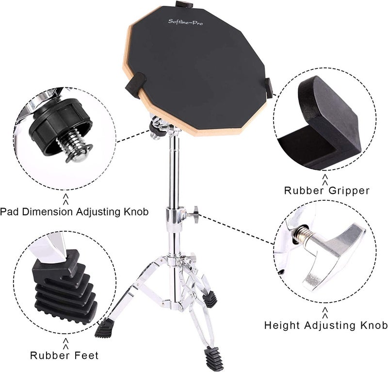 Softline Pro SP-DPPK-Kit 12" & 10 Corners Dumbed Drum Practice Pad Kit, Double Side with Stand & Bag (SP-DPPK-Practice-Pad-Kit) - Image 4