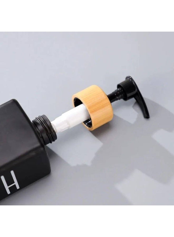 Glass Soap Dispenser Set with Pump for Hands and Dish with Thick Bamboo Tray - Suitable for Home Decor (Black and White) - Image 3