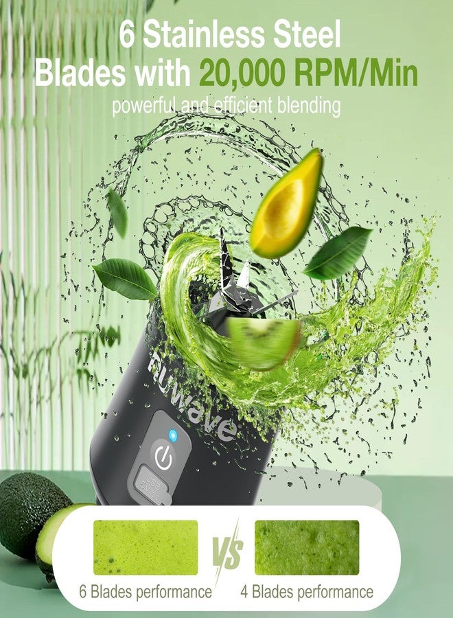 نيو ويف خلاط نيويف المحمول للعصائر والميلك شيك، سعة 16 أونصة، خلاط عصير محمول بست شفرات، خلاط صغير قابل لإعادة الشحن، خالٍ من مادة BPA، ذاتي التنظيف، غطاء مانع للتسرب، مناسب للصالة الرياضية والمطبخ المنزلي والمكتب - Image 2