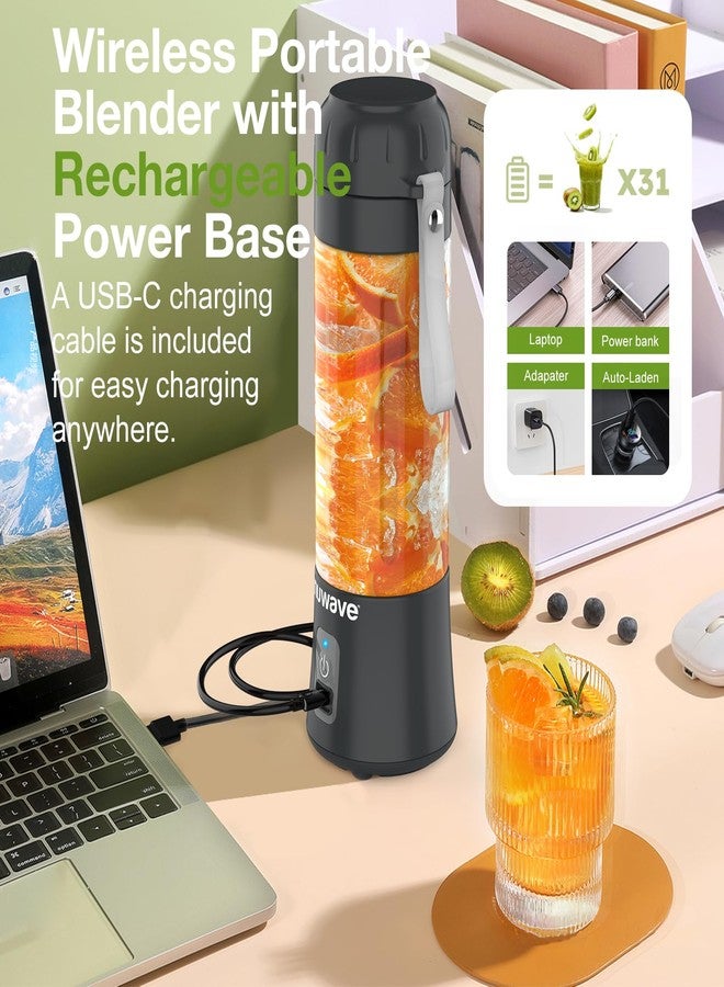 نيو ويف خلاط نيويف المحمول للعصائر والميلك شيك، سعة 16 أونصة، خلاط عصير محمول بست شفرات، خلاط صغير قابل لإعادة الشحن، خالٍ من مادة BPA، ذاتي التنظيف، غطاء مانع للتسرب، مناسب للصالة الرياضية والمطبخ المنزلي والمكتب - Image 5