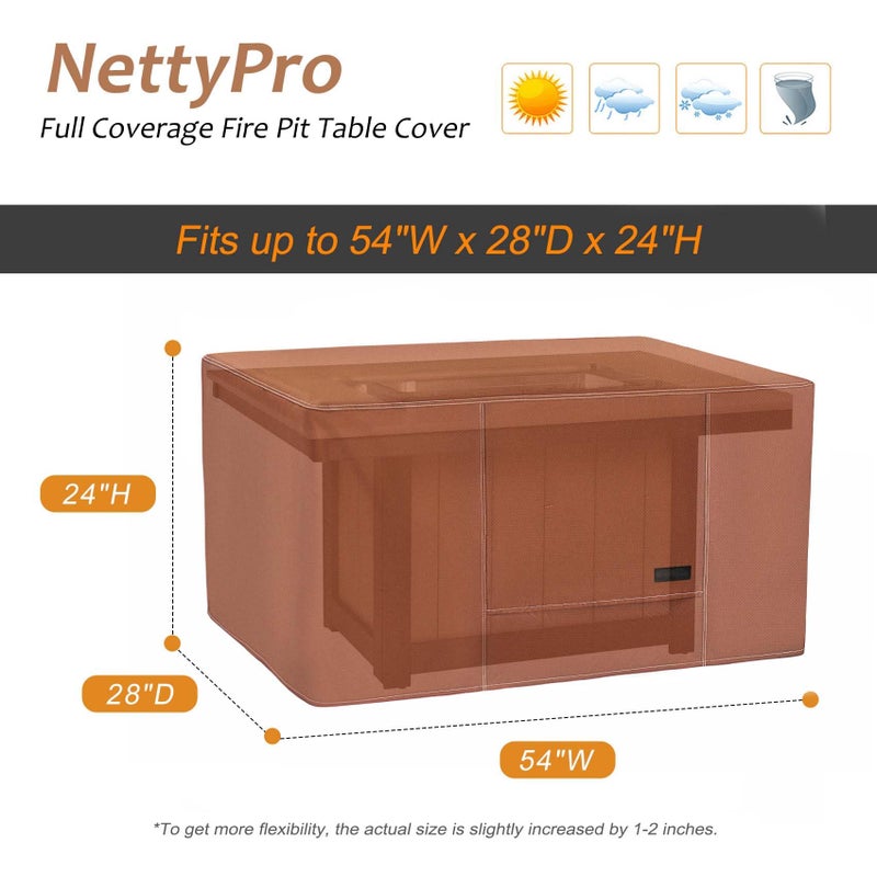 NettyPro Fire Pit Cover Rectangular Waterproof Outdoor Firepit Cover for Gas Propane Fire Pit Table Rectangle, 54 x 28 x 24 inch, Brown - Image 2