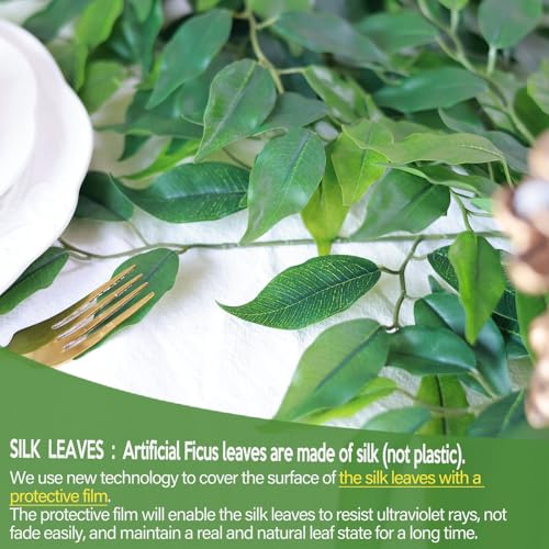 mizii 24pcs Artificial Greenery Stems Silk Green Leaves Fake 23in Ficus Garland Spray Plants Faux Greenery Decoration for Centerpieces Wedding Arch Flower Bouquet Table Home Decor (24) - Image 4