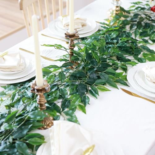 mizii 24pcs Artificial Greenery Stems Silk Green Leaves Fake 23in Ficus Garland Spray Plants Faux Greenery Decoration for Centerpieces Wedding Arch Flower Bouquet Table Home Decor (24) - Image 5